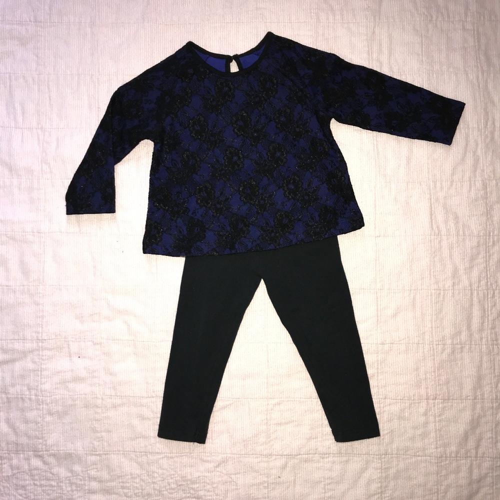 Blue w/Black lace & leggings set - Sz 12-18 months